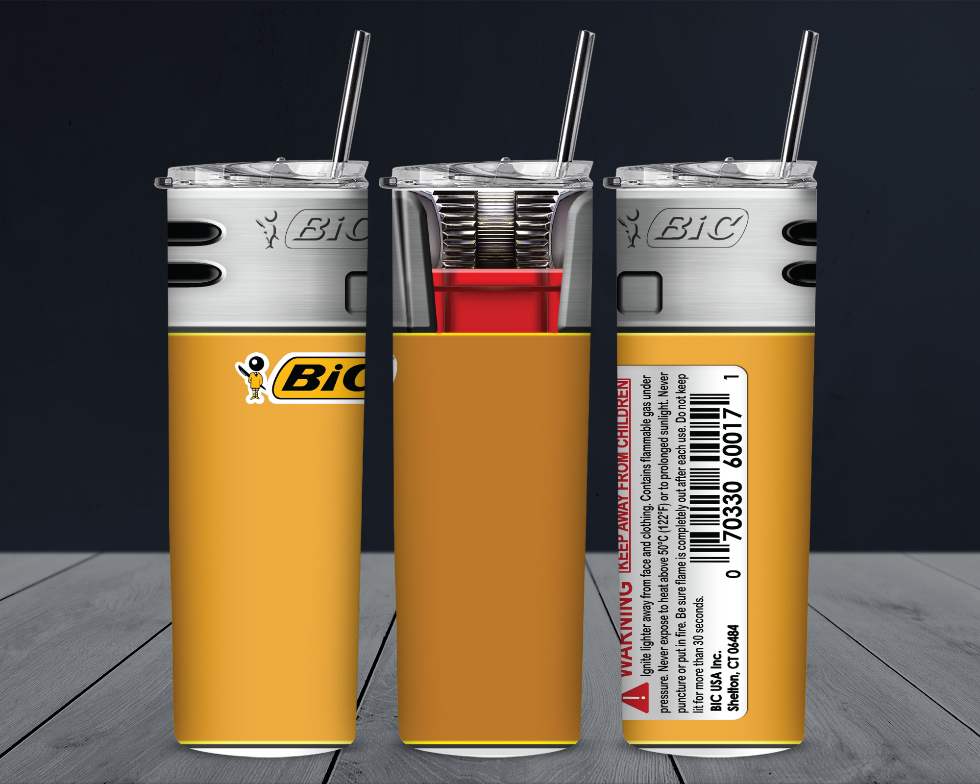 33 Bic Lighter Yellow 20oz Stainless Steel Tumbler