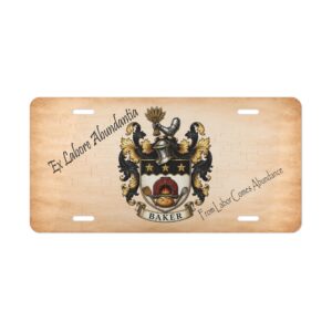 Baker Family Coat of Arms Vanity Plate - Aluminum