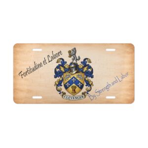 Clevenger Family Coat of Arms Vanity Plate - Aluminum