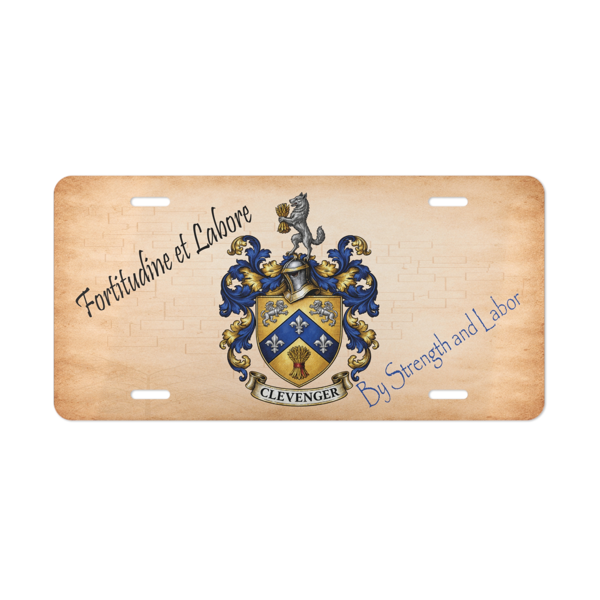 Clevenger Family Coat of Arms Vanity Plate - Aluminum
