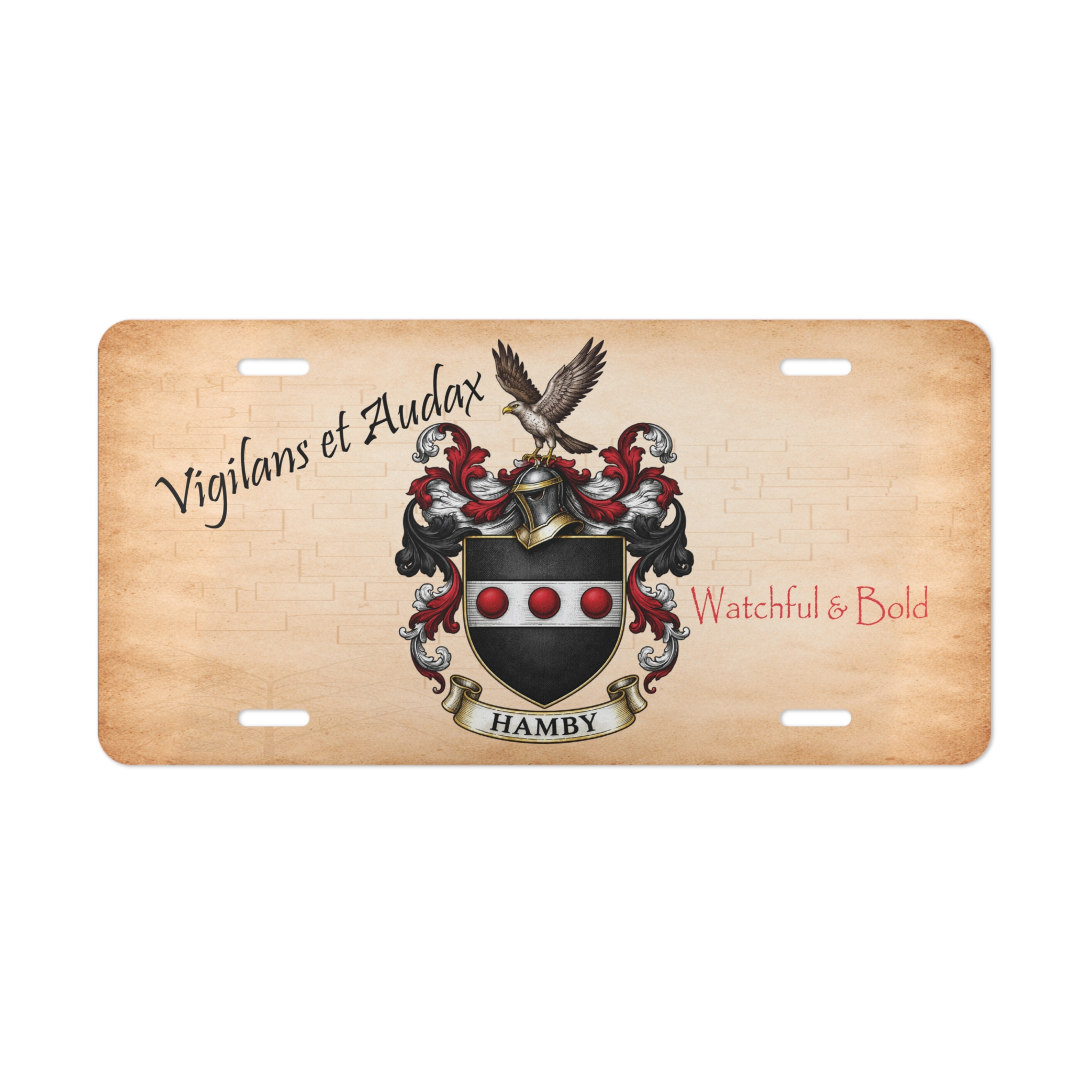 Hamby Family Coat of Arms Vanity Plate - Aluminum