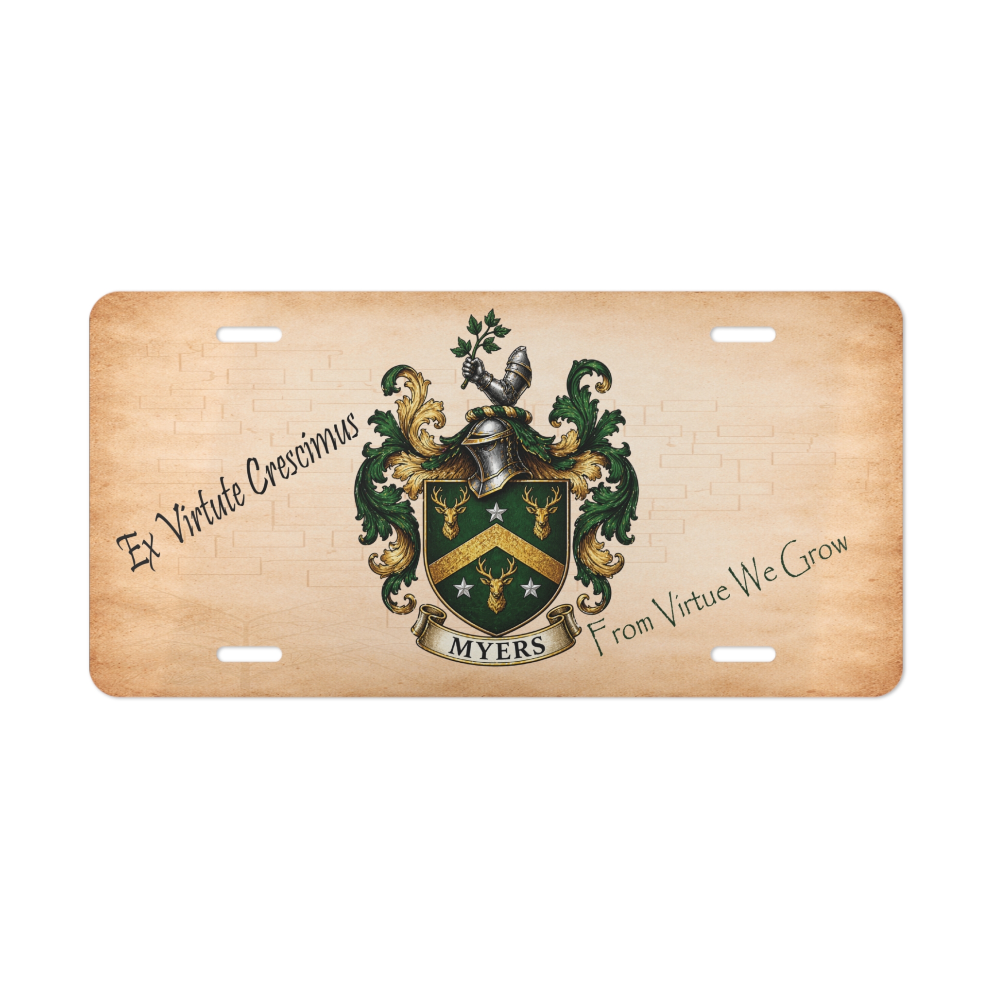 Myers Family Coat of Arms Vanity Plate - Aluminum